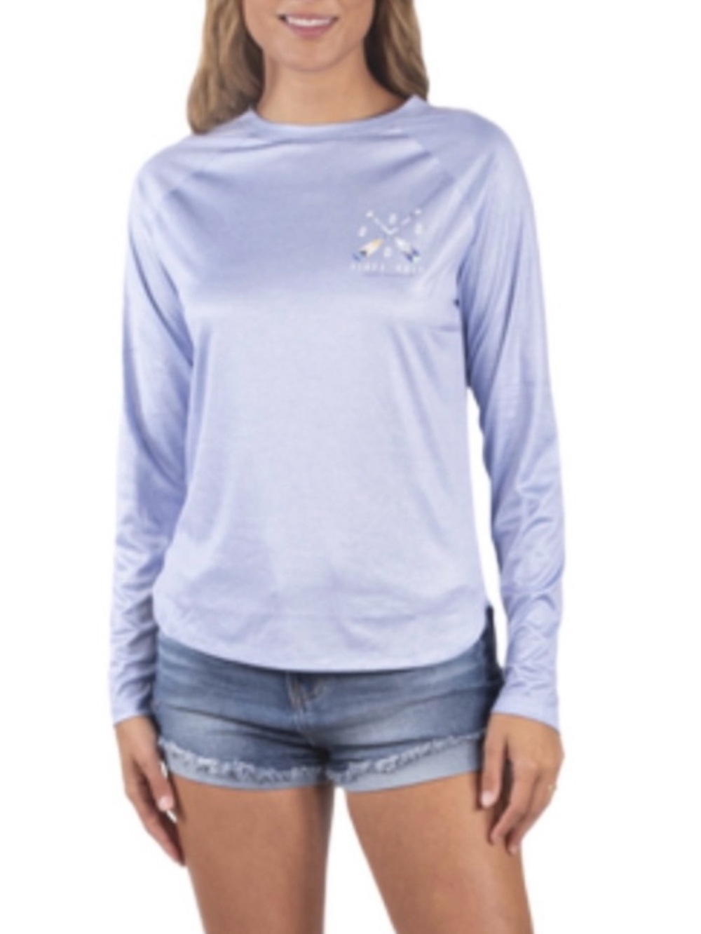 NWT SIMPLY SOUTHERN Good Vibes Only UPF 50 Long Sleeve Rashguard Blue Shirt Med